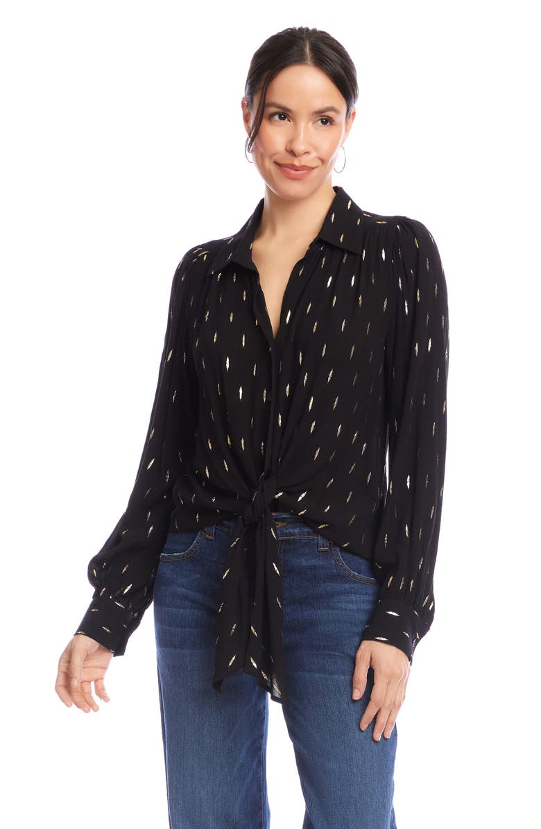 Karen Kane Metallic Tie Front Top, Alternate, color, Black