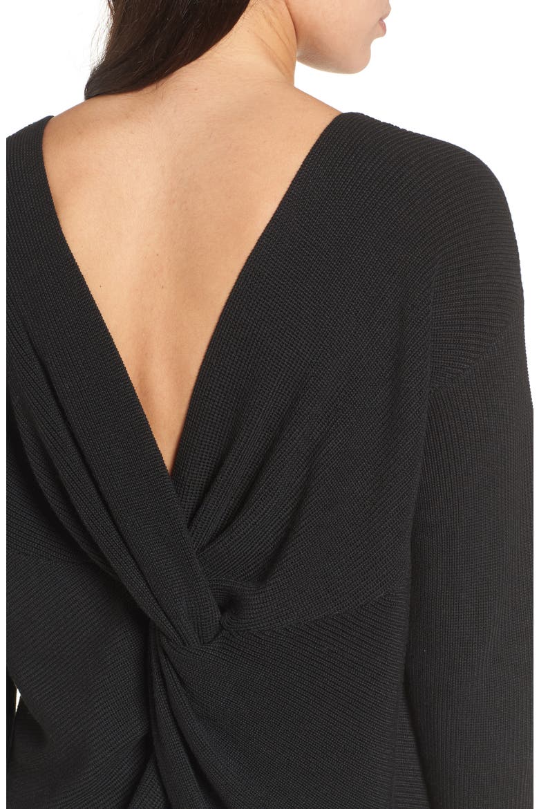 Twist Back Sweater, Alternate, color, BLACK