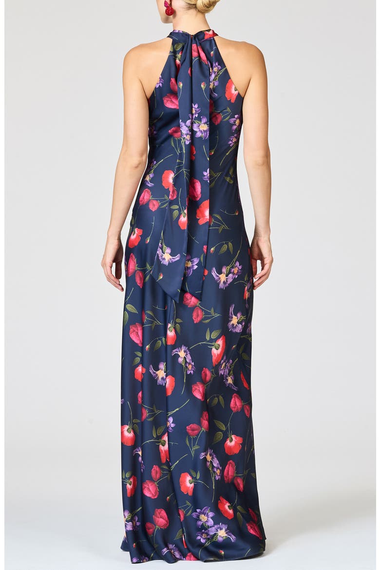 Laurant Floral Sleeveless Satin Crepe Gown, Alternate, color, MIDNIGHT JARDIN