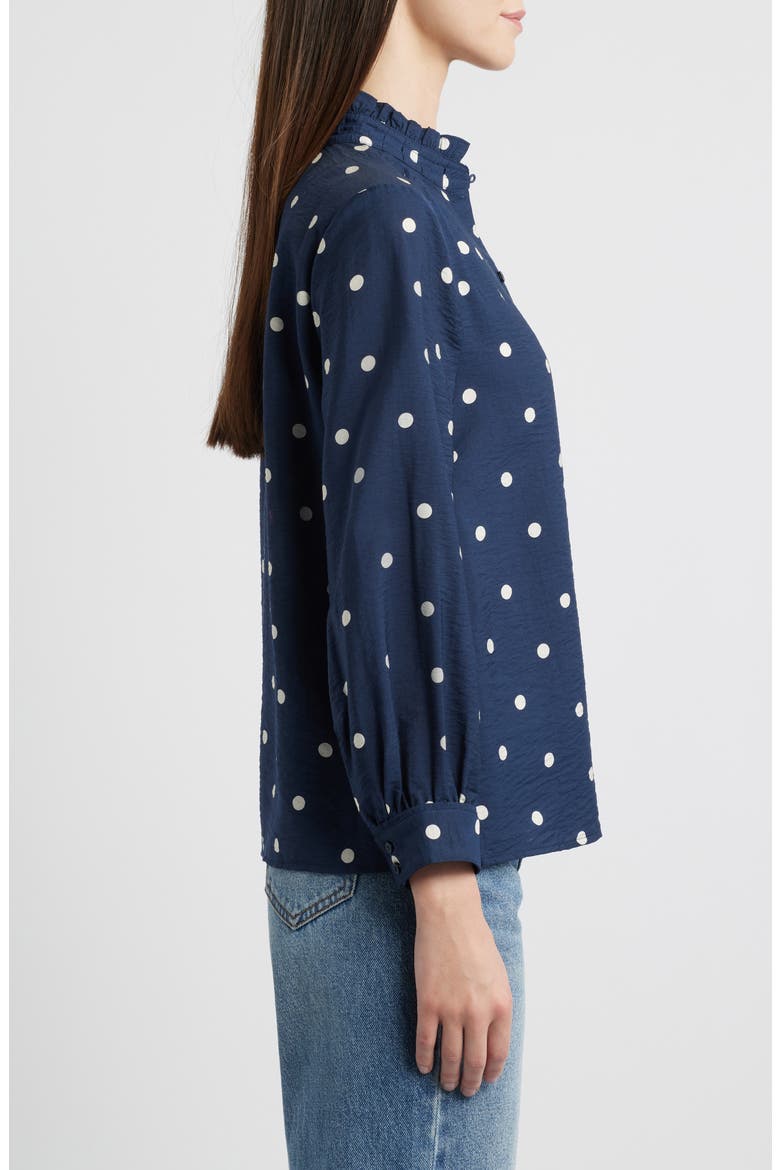 Ruffle Button-Up Shirt, Alternate, color, NAVY- IVORY DISORDERLY DOT