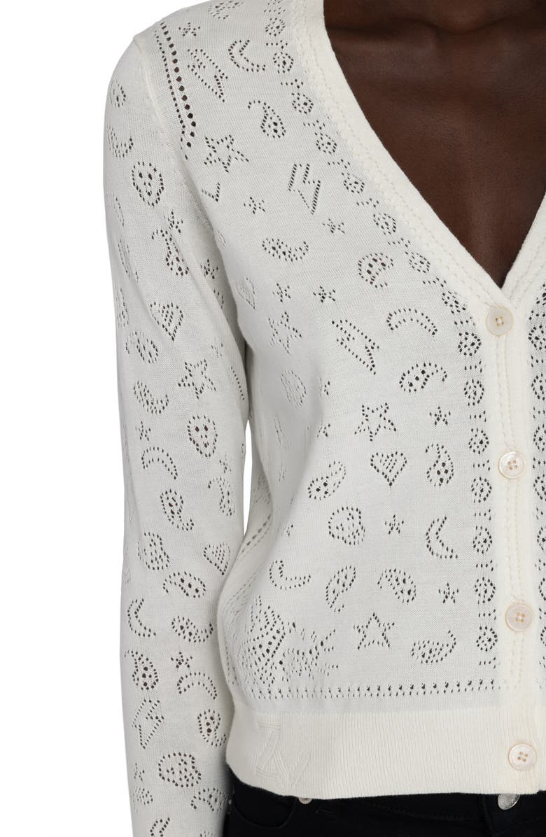 Zadig & Voltaire Manala Bandana Pointelle Cotton Cardigan, Alternate, color, Eggshell