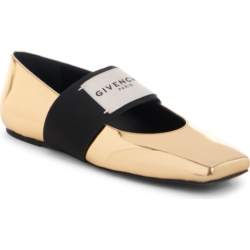 Givenchy Logo-embellished Metallic Leather Ballet Flats In Gold