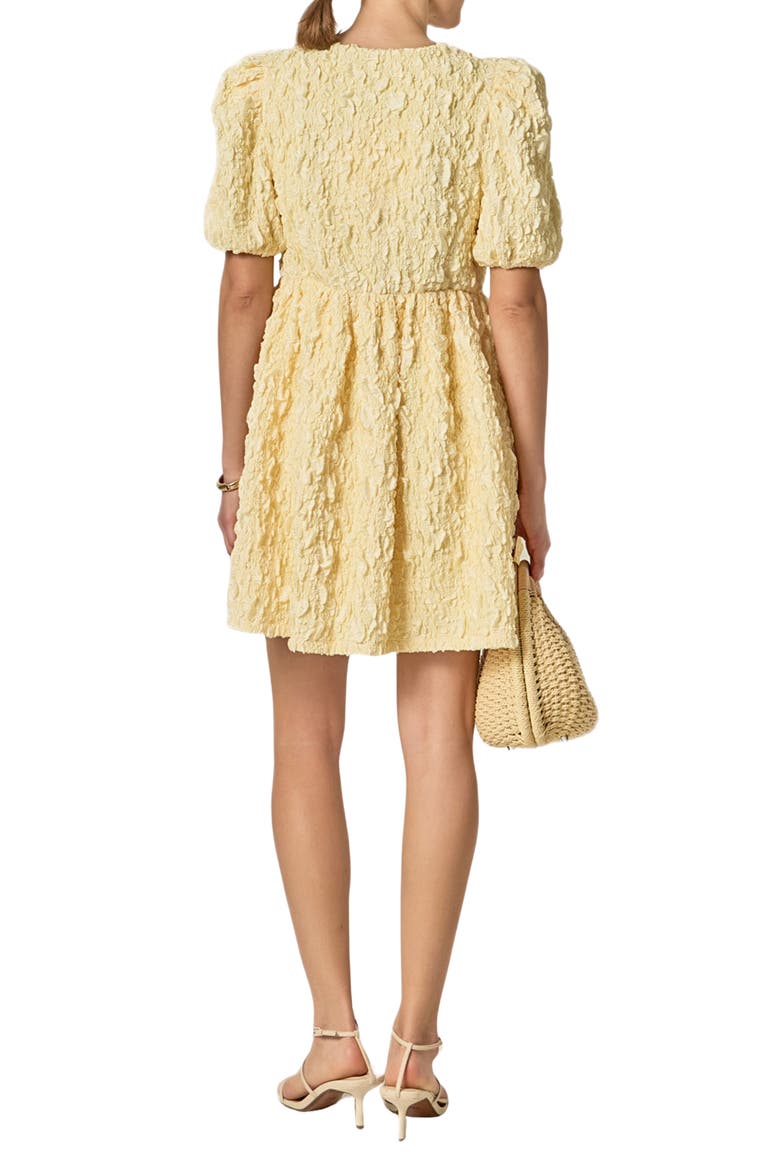 Crinkled Puff Sleeve Tie Front Minidress, Alternate, color, BUTTER YELLOW