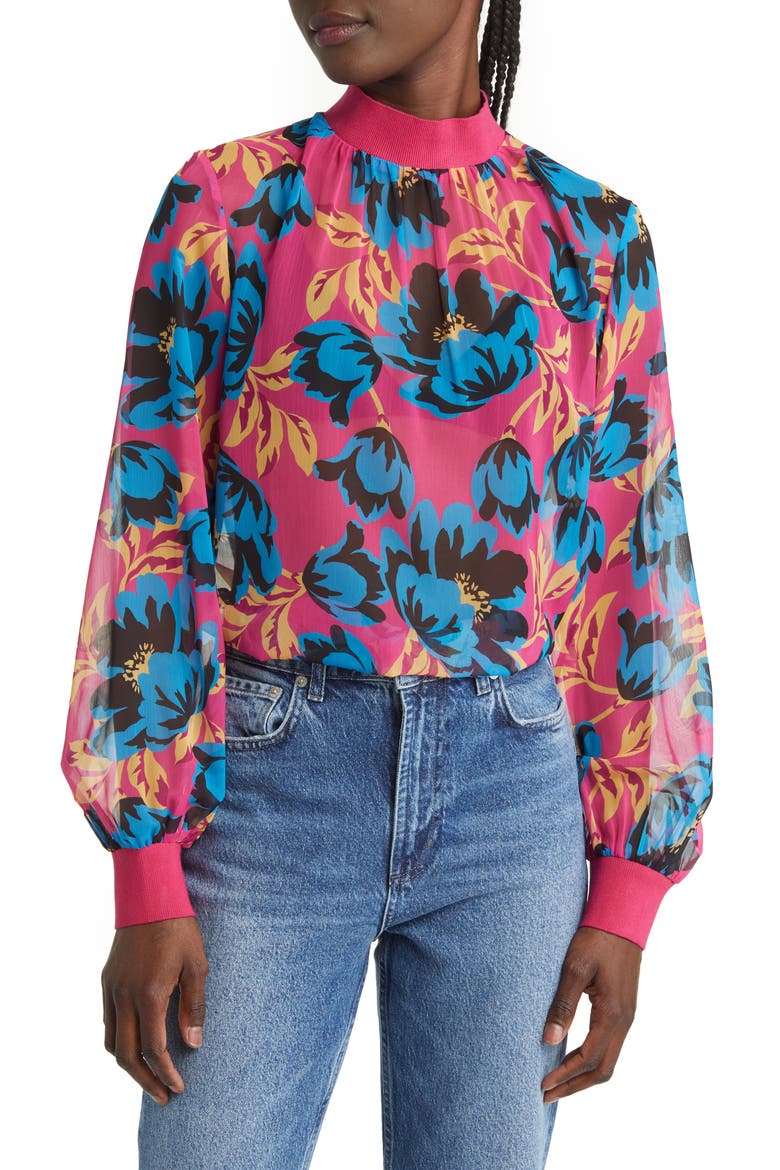 Eloise Floral Print Crinkled Blouse, Main, color, FUSCHIA BLUE JEWEL