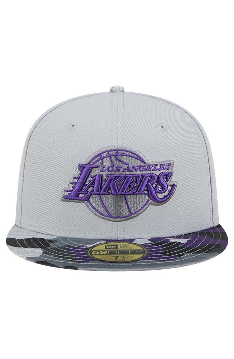 New Era Men's New Era Gray Los Angeles Lakers Active Color Camo Visor 59FIFTY Fitted Hat, Alternate, color, 