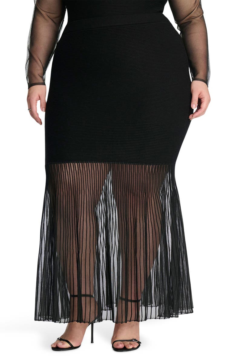 ELOQUII Mixed Media Sweater Skirt, Main, color, 