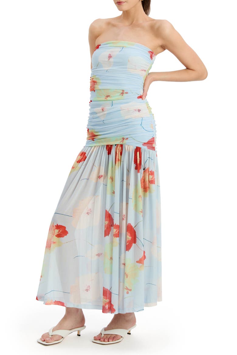 Solana Floral Strapless Mesh Maxi Dress, Alternate, color, BABY BLUE FLORAL