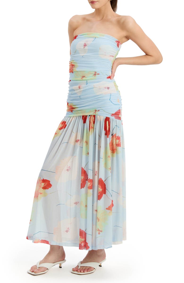 Bardot Solana Floral Strapless Mesh Maxi Dress, Alternate, color, 
