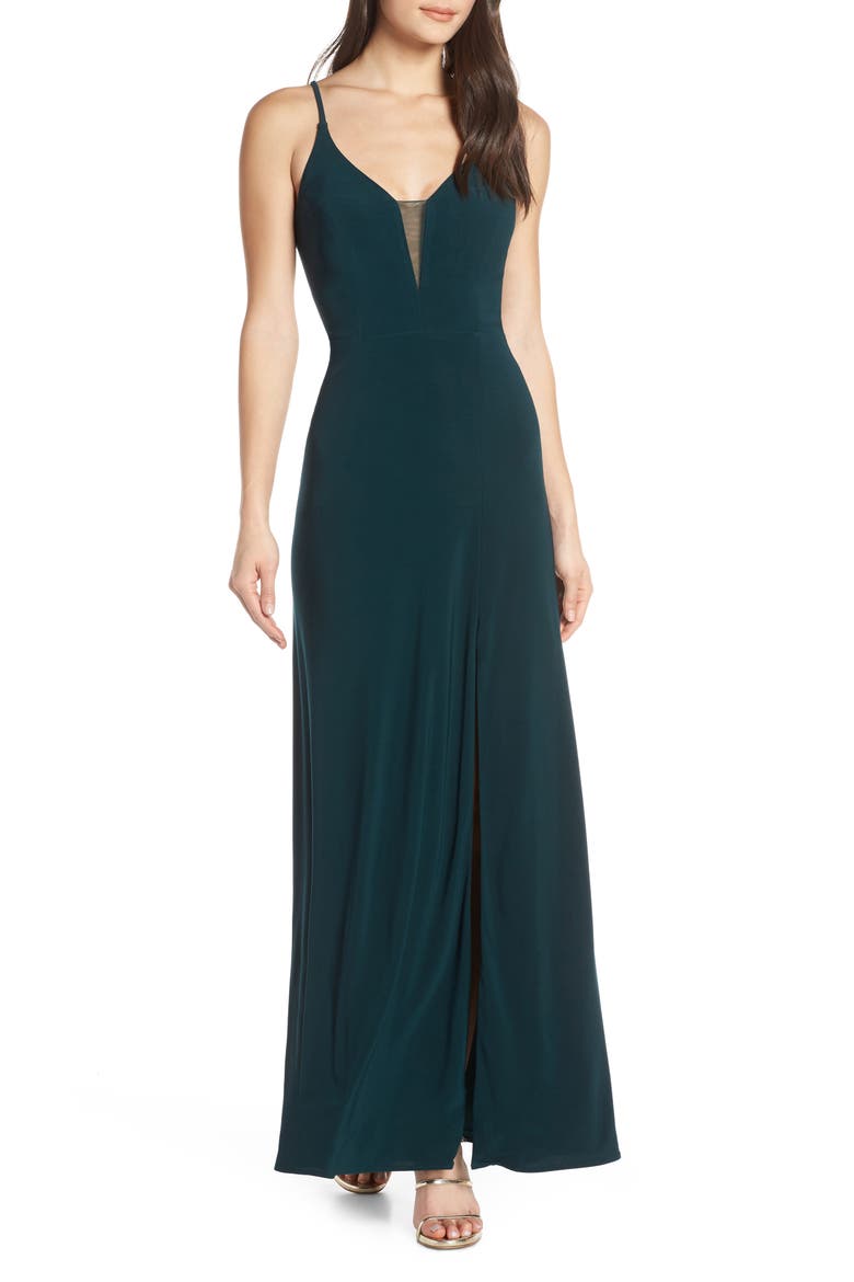Lace-Up Back Evening Dress, Main, color, DARK GREEN