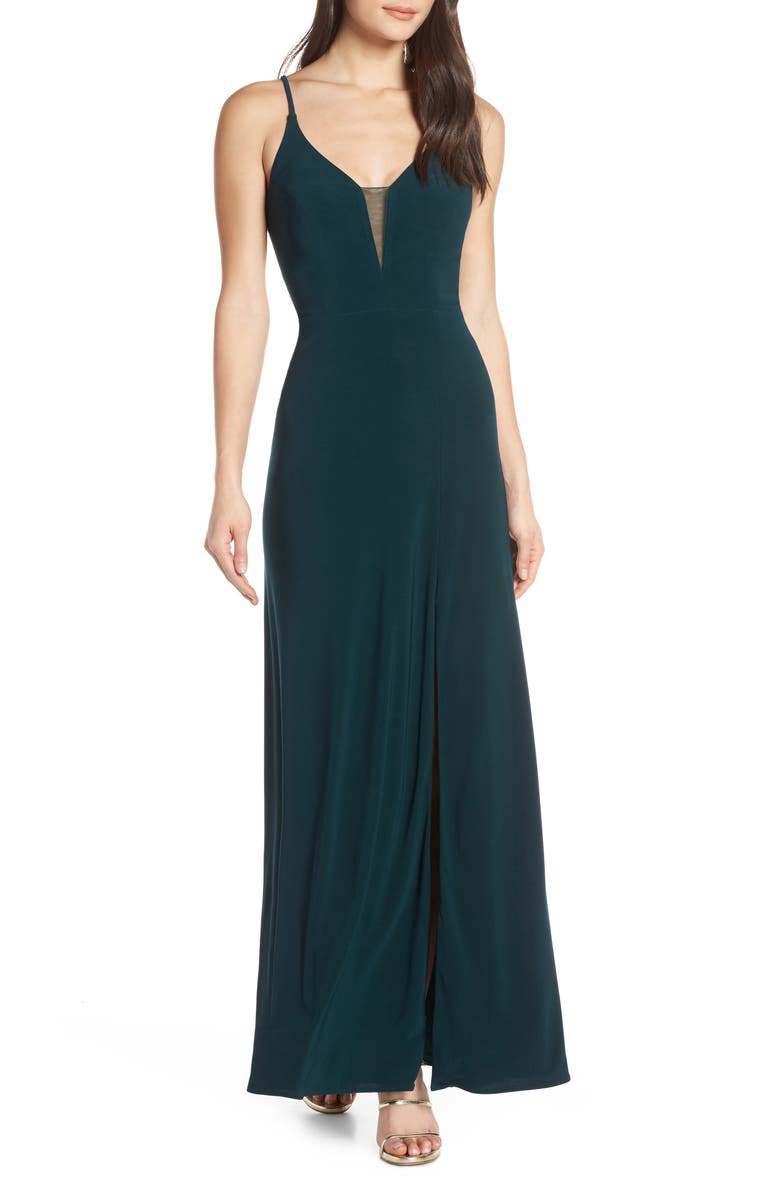 Morgan & Co. Lace-Up Back Evening Dress, Main, color, 