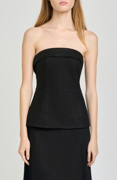 x Hannah Lovey Porter Delaney Strapless Linen Blend Peplum Top (Nordstrom Exclusive)