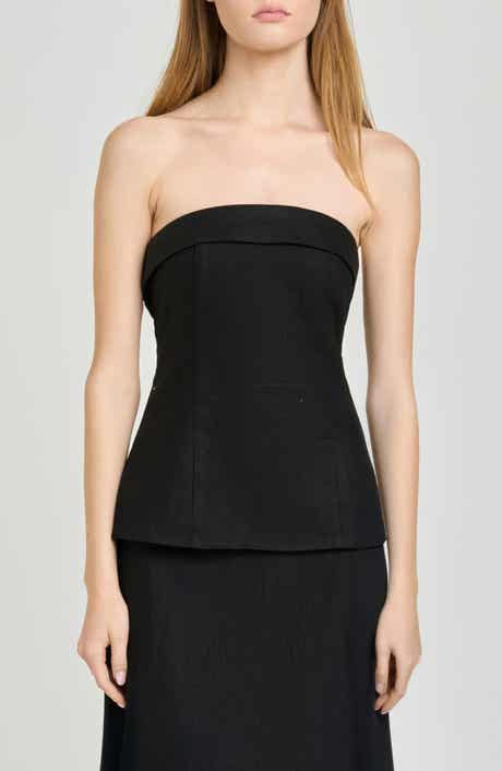x Hannah Lovey Porter Delaney Strapless Linen Blend Peplum Top (Nordstrom Exclusive)