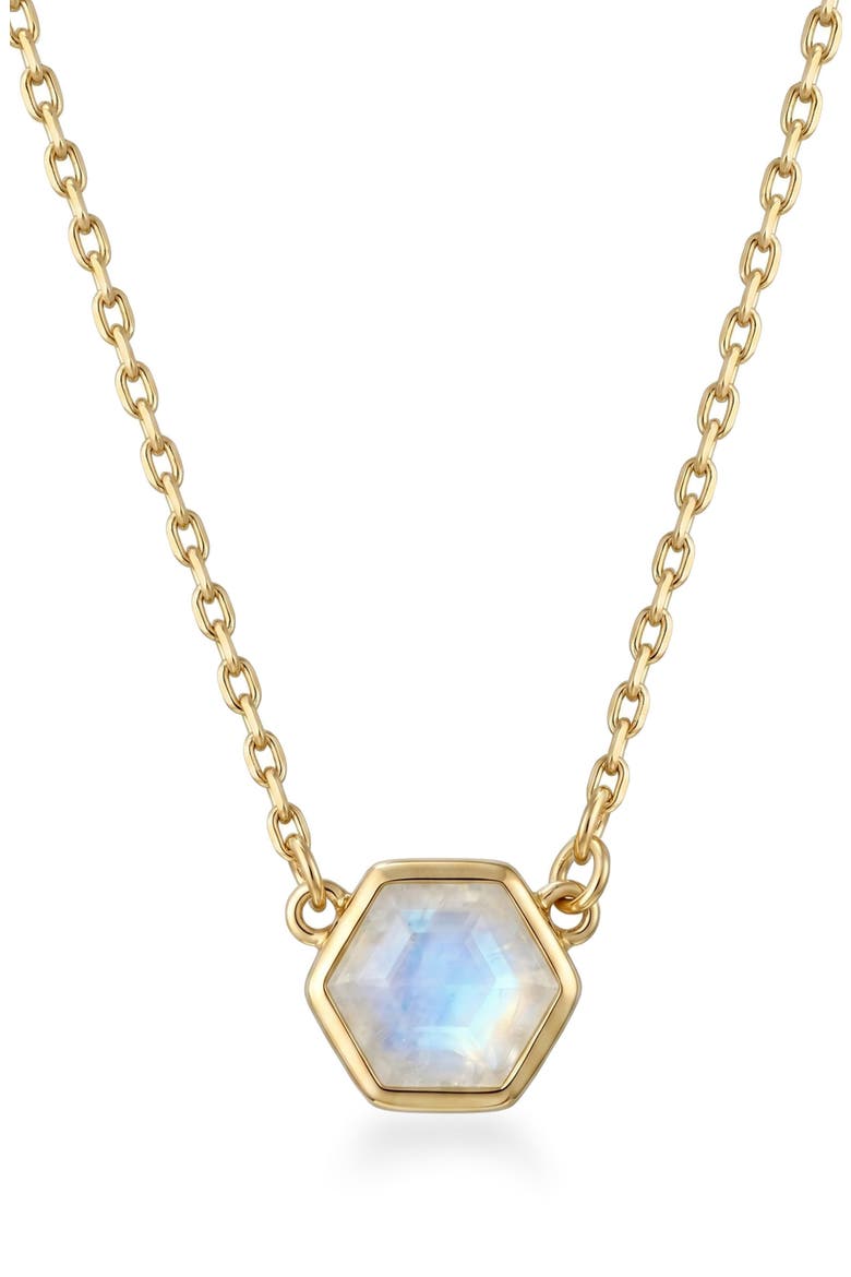14k Gold Plated Hexagon Moonstone Pendant Necklace, Main, color, GOLD/ WHITE