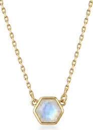 Adornia 14k Gold Plated Hexagon Moonstone Pendant Necklace