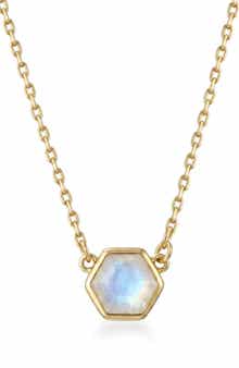 14k Gold Plated Hexagon Labradorite Pendant Necklace