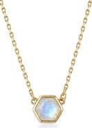Adornia 14k Gold Plated Hexagon Moonstone Pendant Necklace