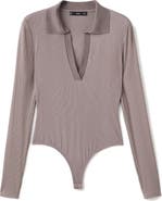 MANGO Johnny Collar Long Sleeve Rib Bodysuit