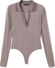 MANGO Johnny Collar Long Sleeve Rib Bodysuit