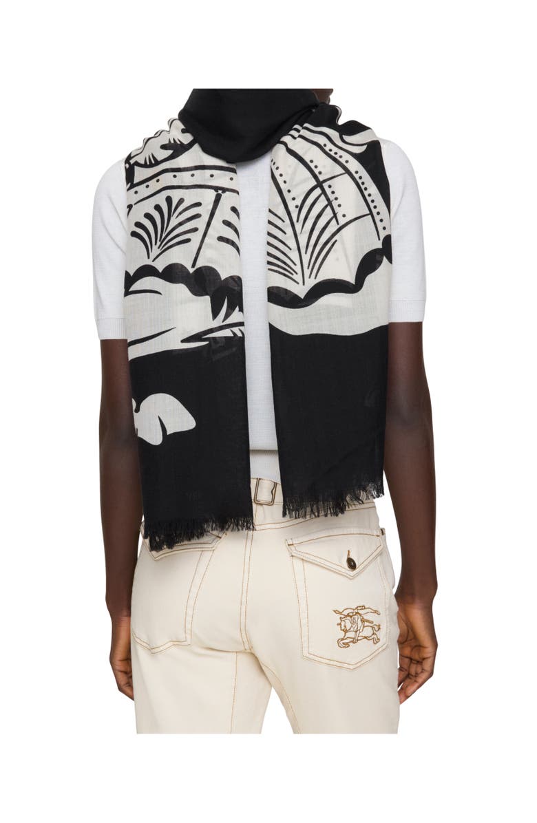 Burberry Wide EKD Wool Scarf, Alternate, color, Black/Calico