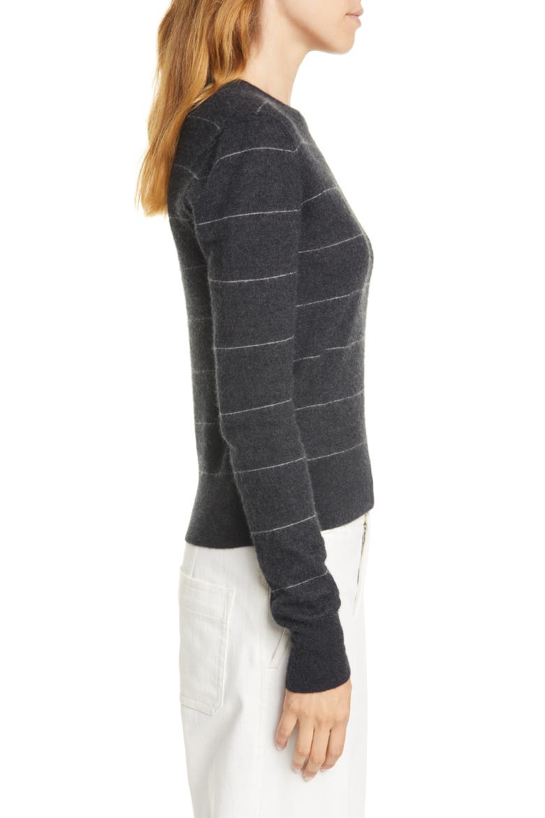 Stripe Fitted Cashmere Crewneck Sweater, Alternate, color, H CHARCOAL/ HEATHER DOVE OAT