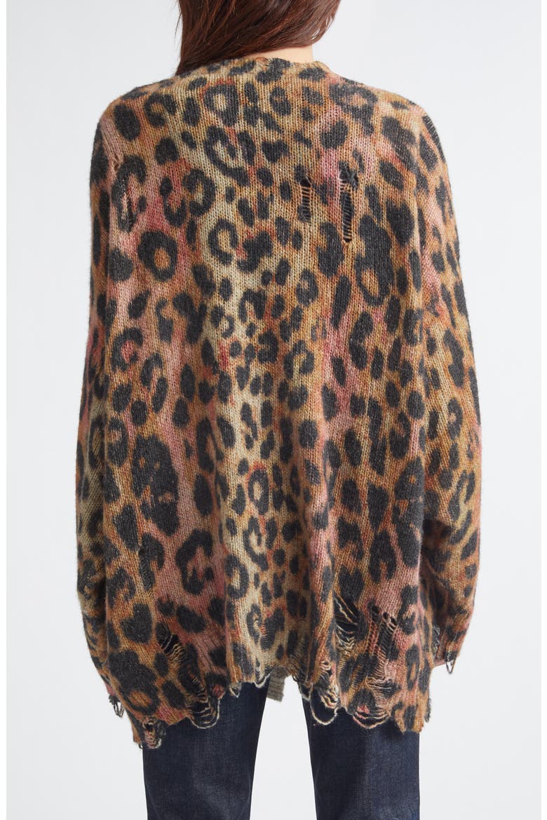 Oversize Distressed Leopard Print Cashmere Cardigan, Alternate, color, LIGHT BROWN PINK LEOPARD