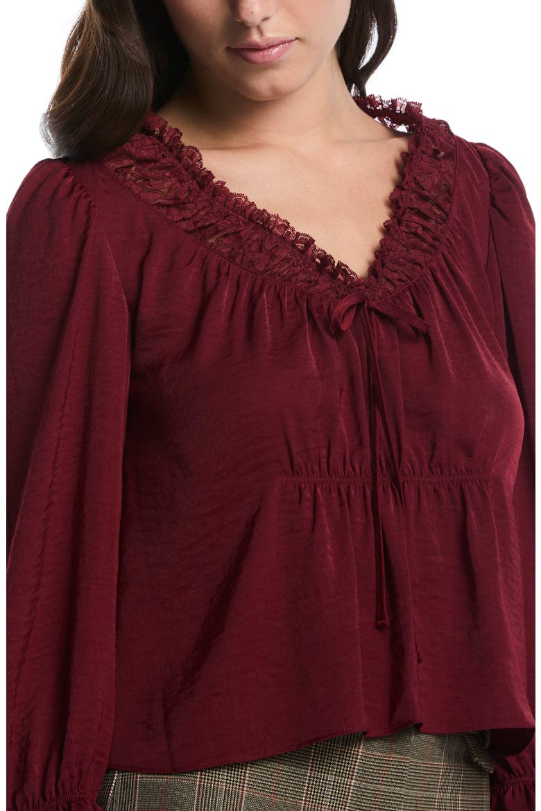 Lace Trimmed Empire Waist Cropped Top, Alternate, color, POMERGRANTE