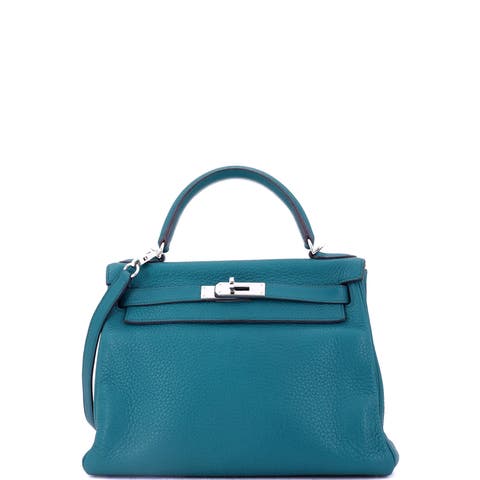 Kelly Handbag Blue Clemence with Palladium Hardware 28