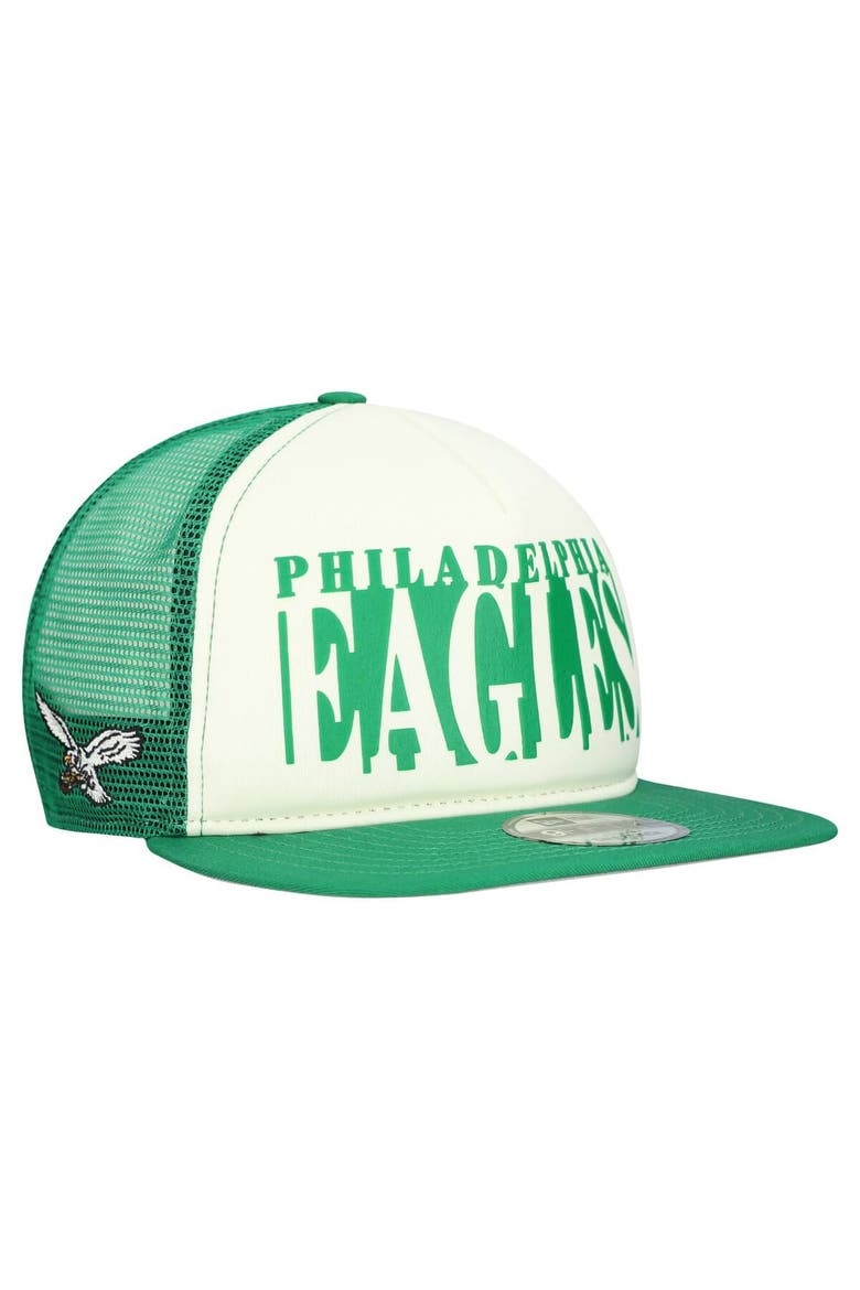 Men's New Era Cream/Kelly Green Philadelphia Eagles Throwback Cutout A-Frame 9FIFTY Snapback Hat, Main, color, Cream