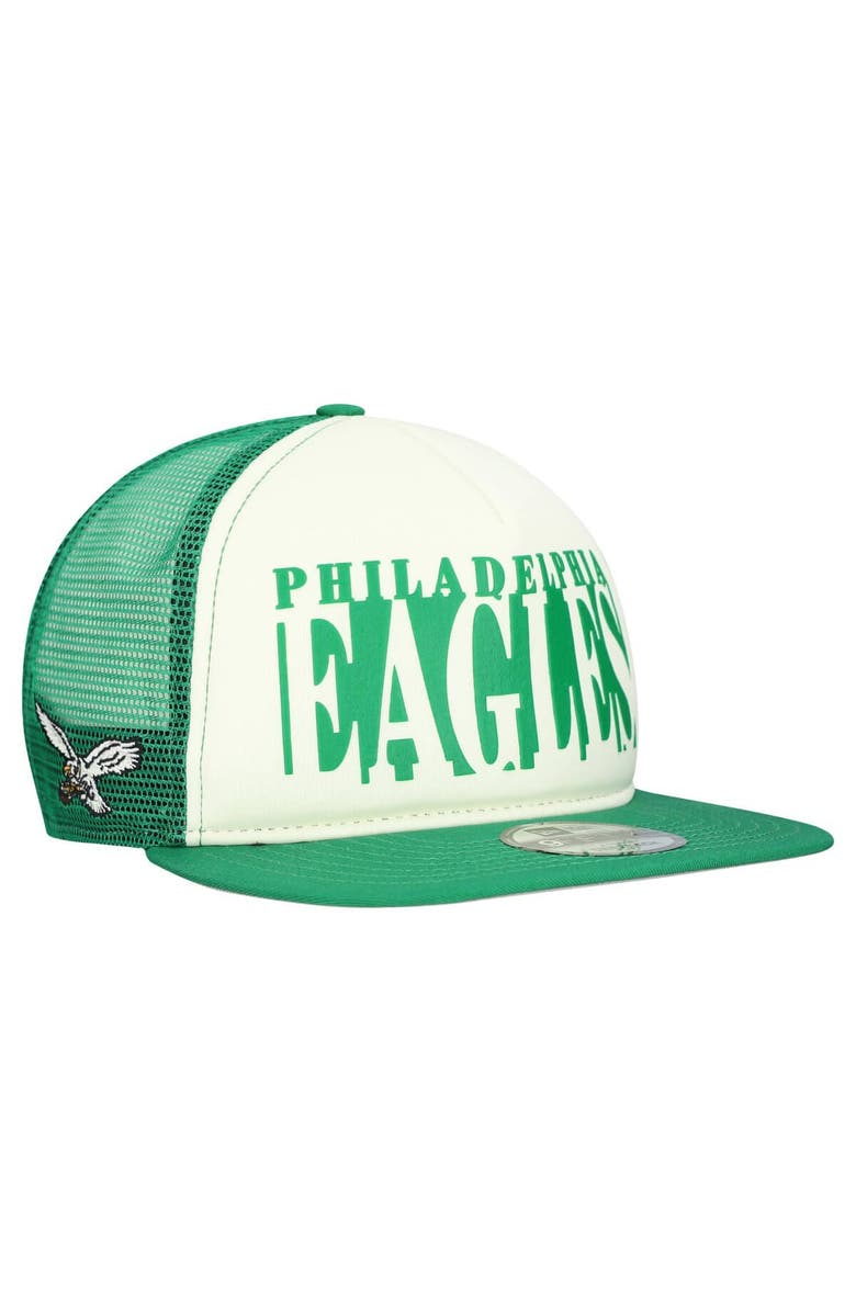 New Era Men
s New Era Cream/Kelly Green Philadelphia Eagles Throwback Cutout A-Frame 9FIFTY Snapback Hat, Main, color, Cream