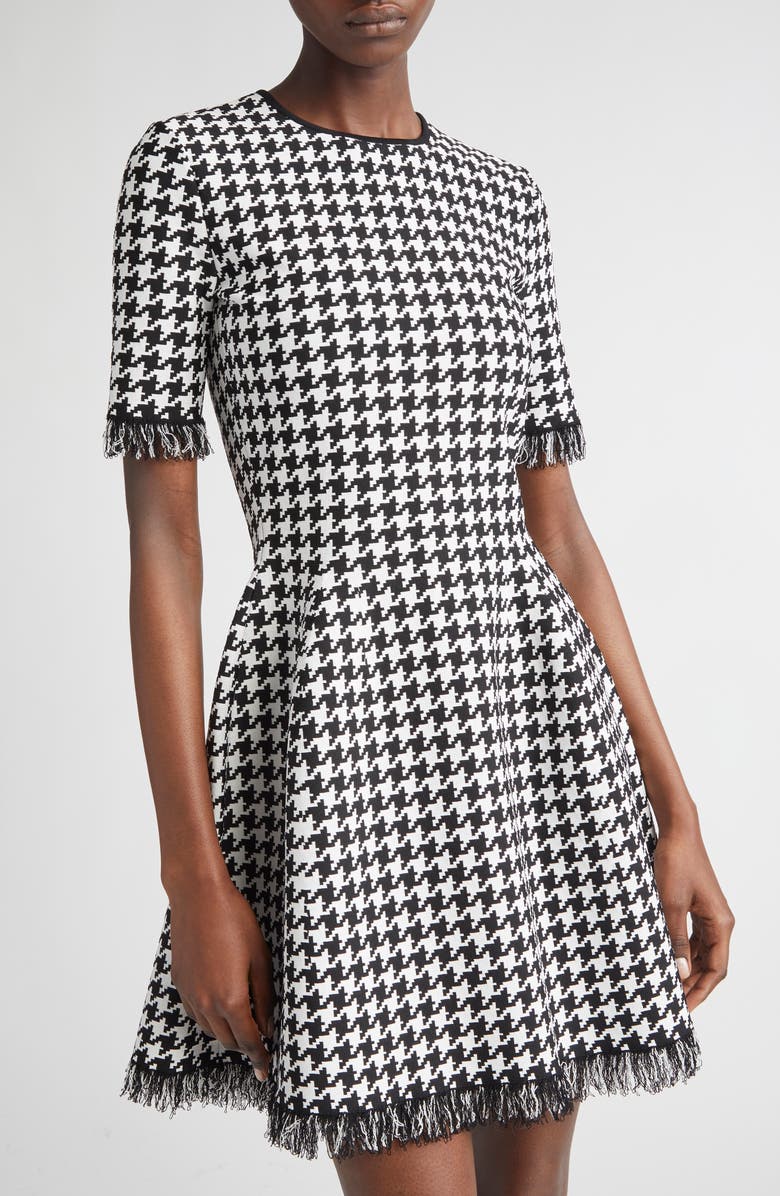 McQueen Houndstooth Check Fit & Flare Minidress, Alternate, color, Black/ Ivory