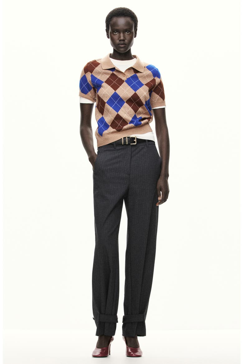Argyle Polo Sweater, Alternate, color, MEDIUM BROWN