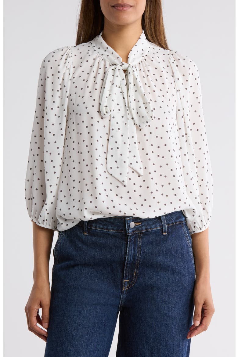 Polka Dot Tie Neck Top, Main, color, IVORY