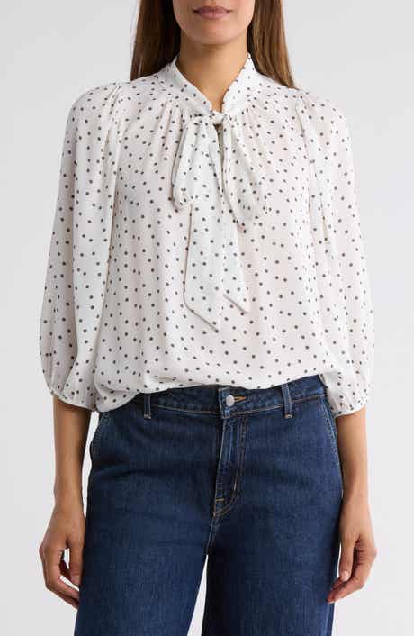 Renee C Polka Dot Tie Neck Top