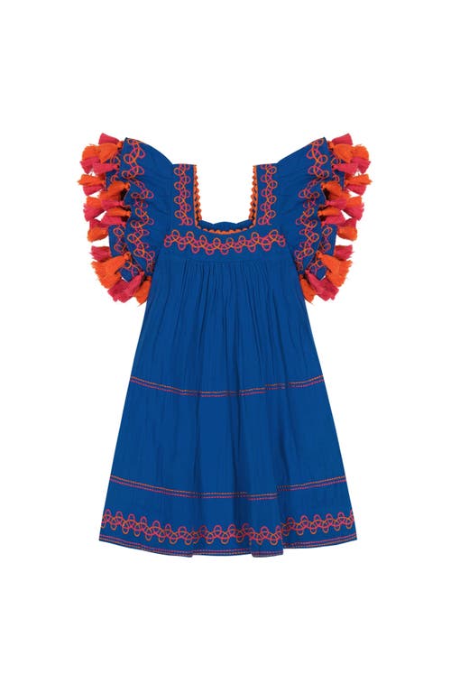 Mer St. Barth Serena Girl's Tassel Dress Classic Blue Embroidery In Blue