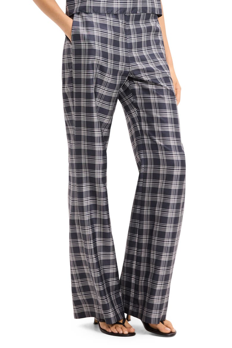 Fluid Plaid High Waist Straight Leg Silk Pants, Alternate, color, NAVY MULTI
