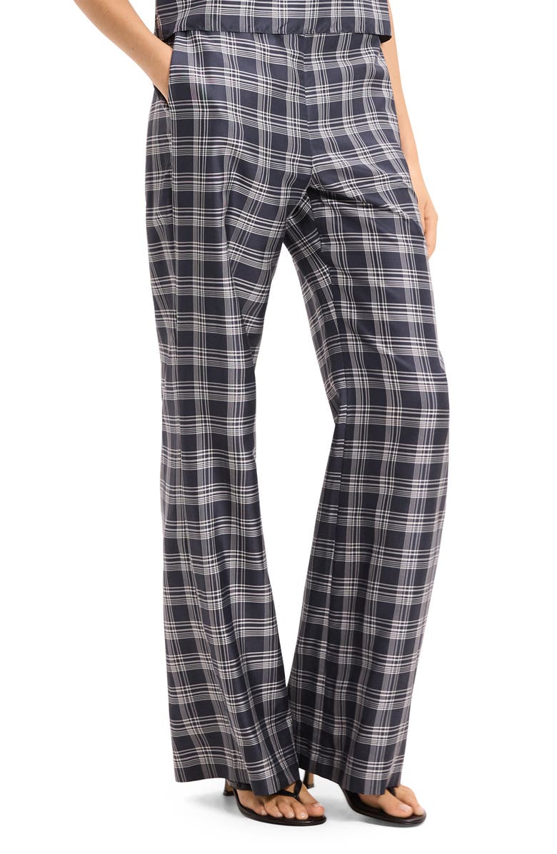 Theory Fluid Plaid High Waist Straight Leg Silk Pants, Alternate, color, Navy Multi