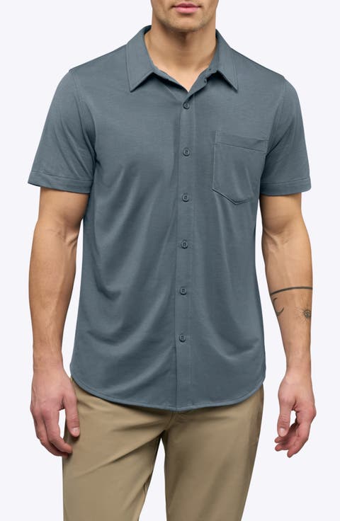 AO Curved Hem Short Sleeve Button-Up Shirt
