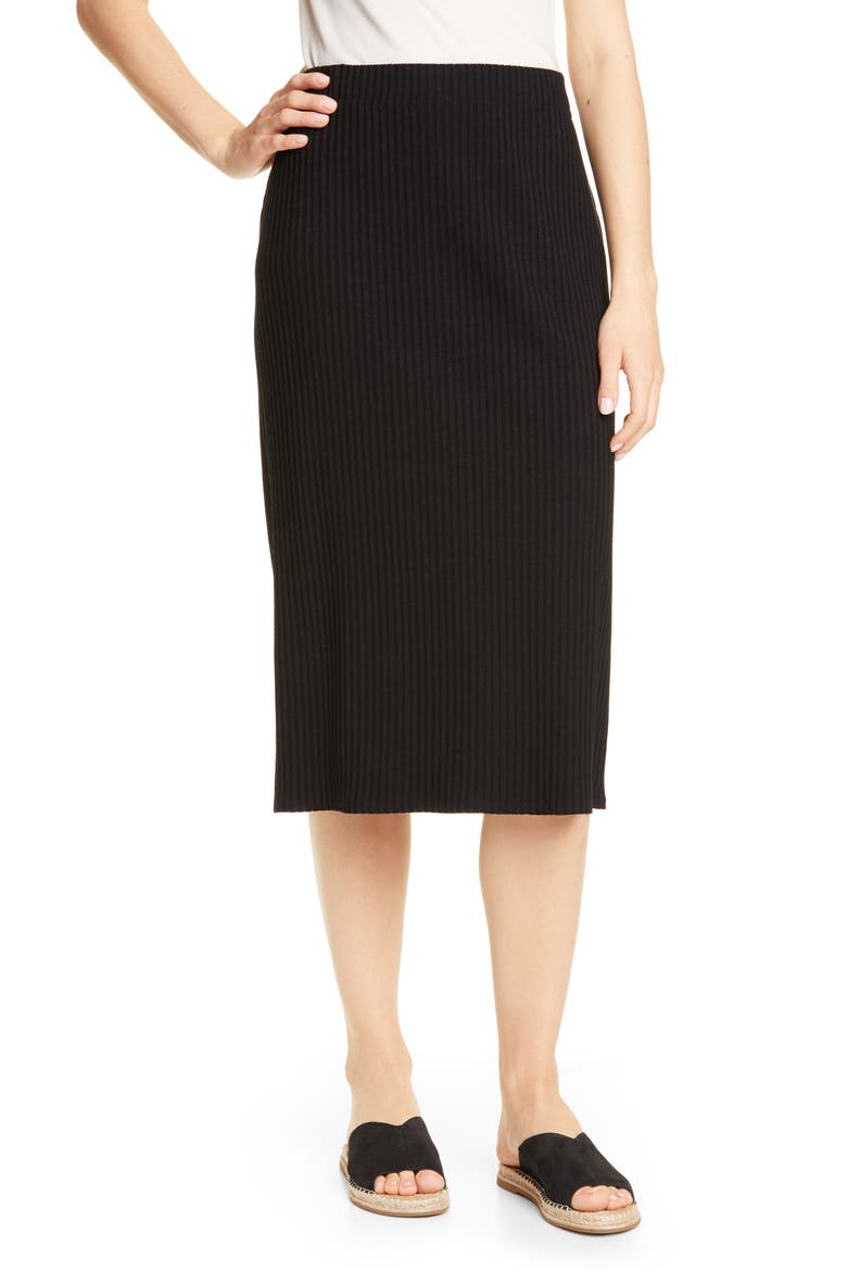 Rib Pencil Skirt, Main, color, BLACK