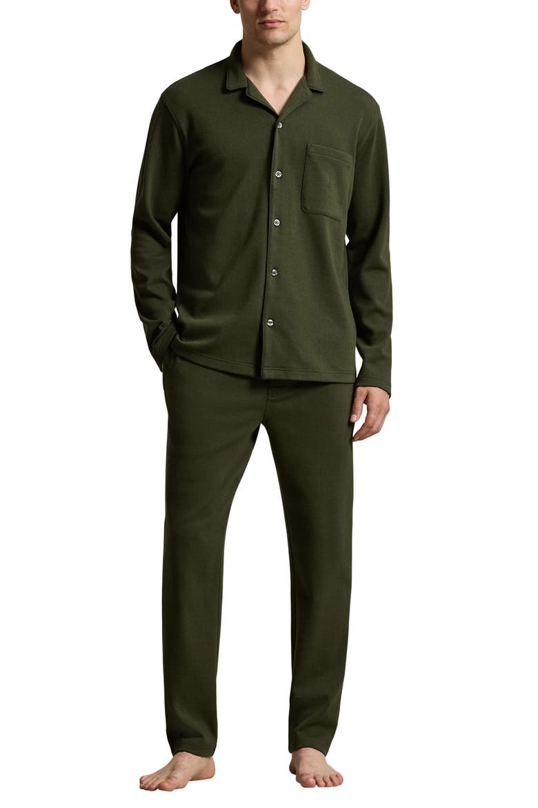 Herringbone Twill Pajama Top, Alternate, color, EQUESTRIAN HERRINGBONE GREEN