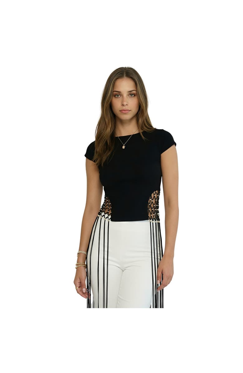 AKALIA Leona fringe top, Alternate, color, Black
