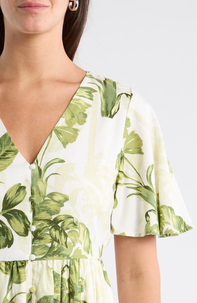 SUGARLIPS Floral Flutter Sleeve Dress, Alternate, color, Cream-Green