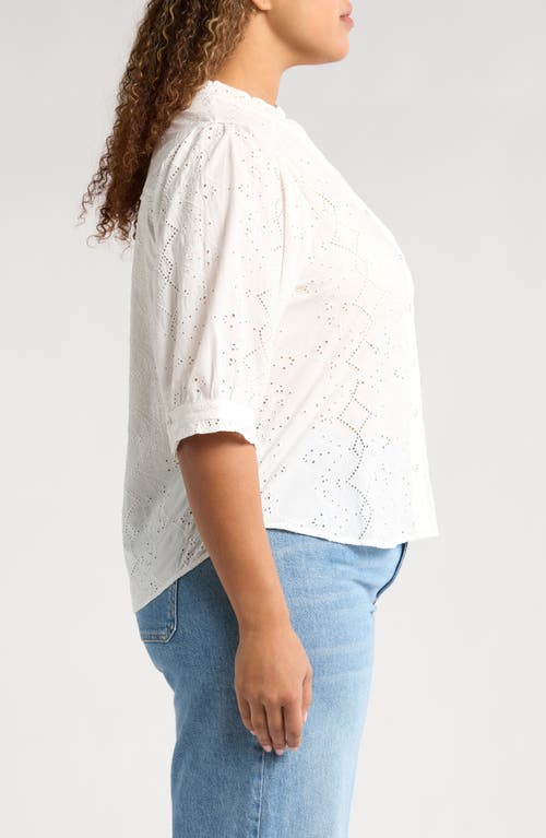 Wit & Wisdom Below Eyelet Lantern Sleeve Top In Off White