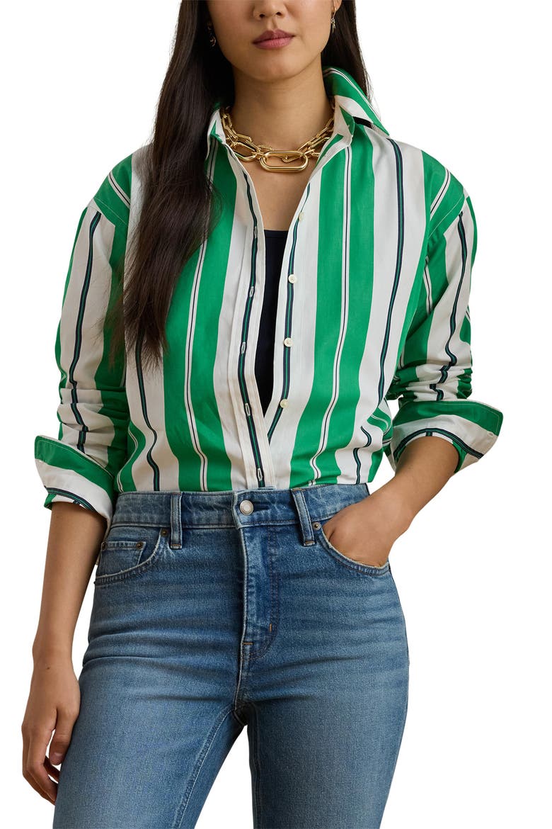 Relaxed Fit Striped Broadcloth Shirt, Main, color, GREEN