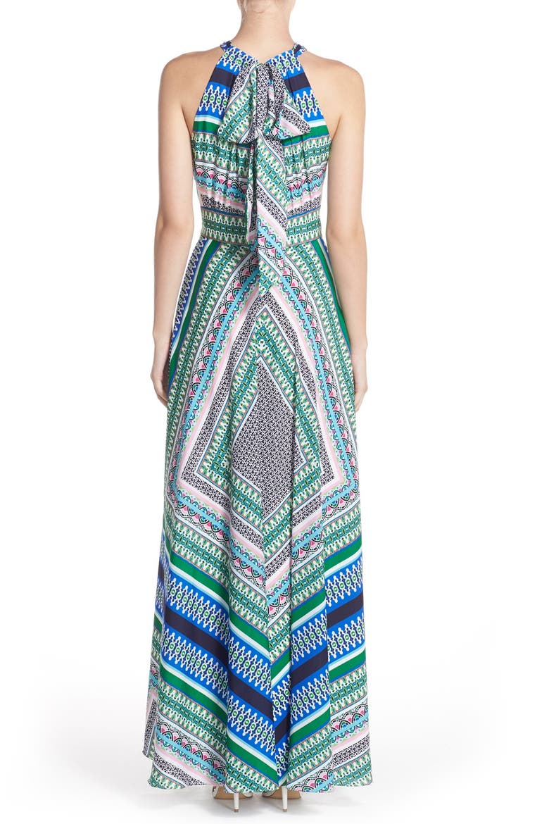 Scarf Print Chiffon Maxi Dress, Alternate, color, BLUE GREEN PRINT
