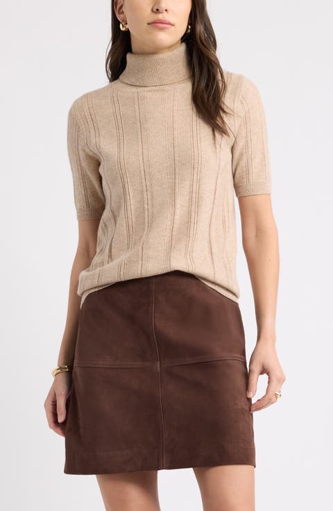 Wool & Cashmere Short Sleeve Turtleneck Sweater