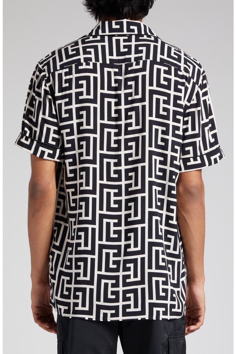 Macro Monogram Short Sleeve Pajama Shirt, Alternate, color, IVORY/ BLACK