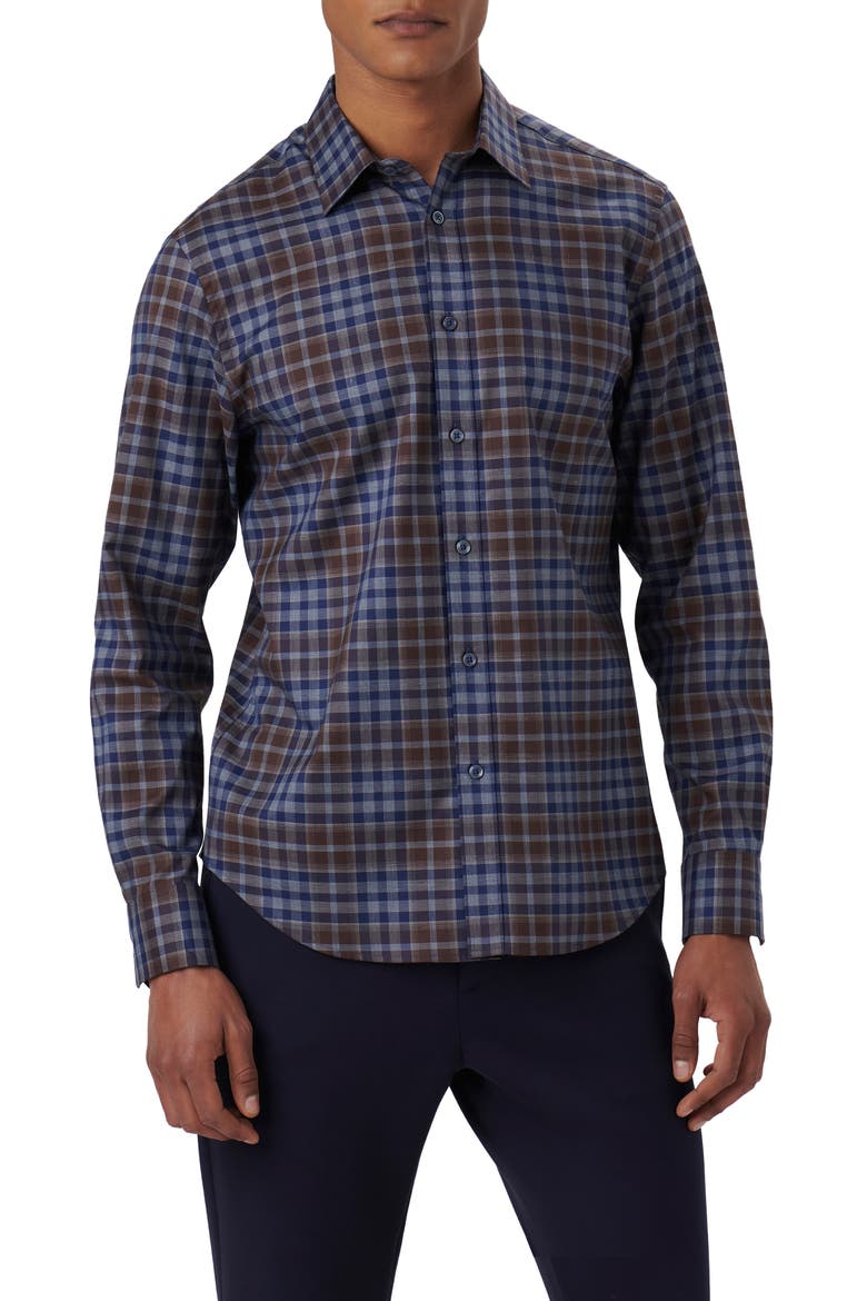 Julian Plaid Print Cotton Button-Up Shirt, Main, color, TRUFFLE