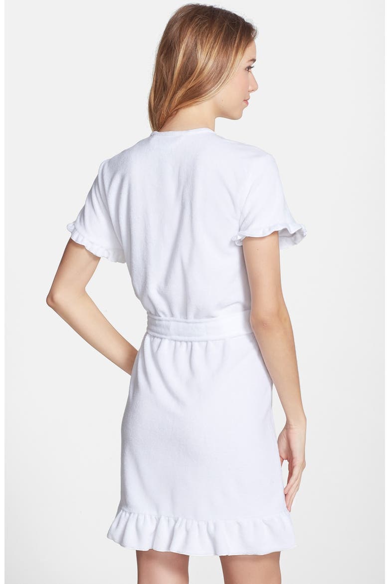 'Vintage' Ruffle Trim Terry Robe, Alternate, color, WHITE