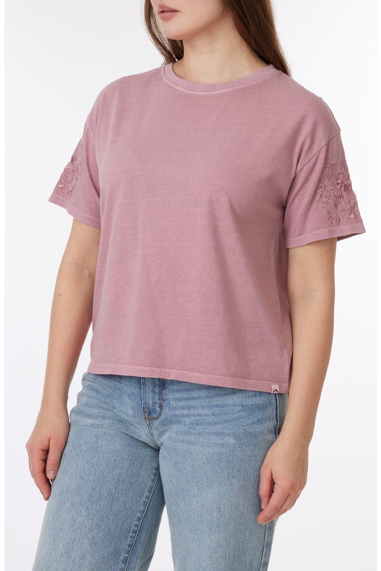 Toni Floral Embroidered Sleeve Boxy Cotton T-Shirt, Alternate, color, NOSTALGIA ROSE