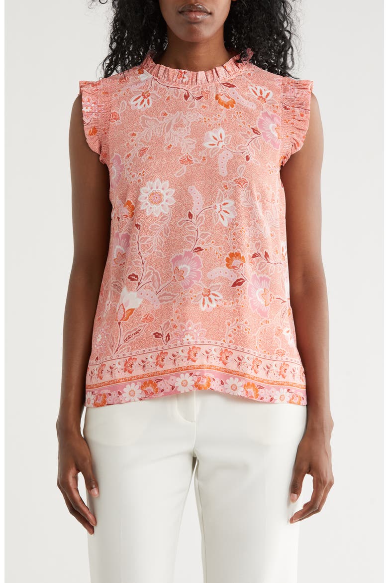 Smocked Sleeveless Top, Main, color, P148 CORAL